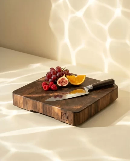 MIRO snijplank met mes en fruit op artistieke achtergrond
